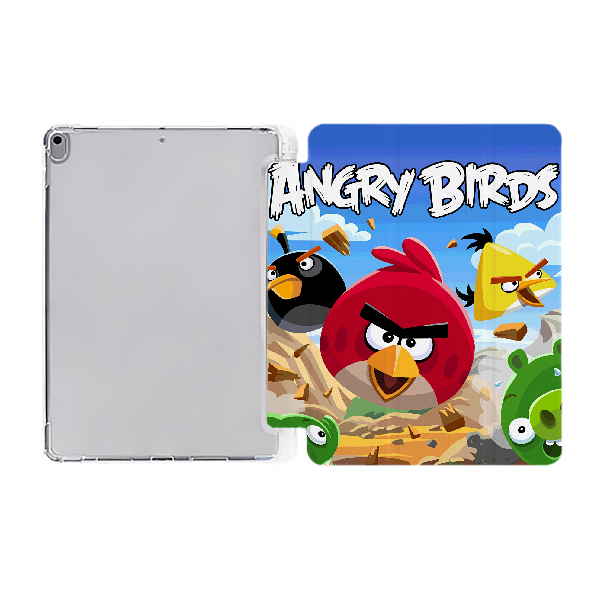 （画像用） Angry Birds アングリーバード IPad ケース ペン収納付き 三つ折りスタンド PUレザー×シリコン 対応機種9.5/10.5/10.9インチ